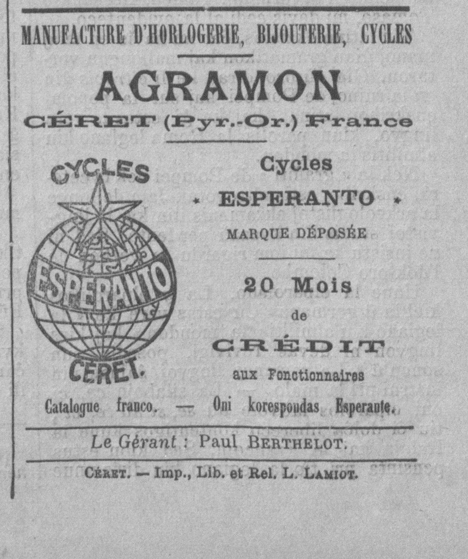 Reklamo en <em>Esperanto</em>, n-ro 8 (dimanĉo 24 septembro 1905)